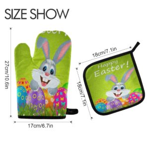 Easter Bunny Oven Mitts Potholders Set Colors Eggs Kitchen Baking Glove and Pot Holder for Cooking BBQ