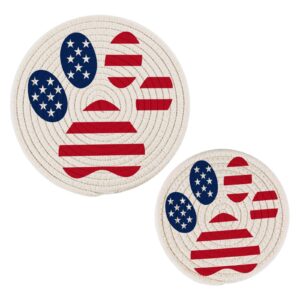 kitchen pot holders set 2 pcs cotton thread weave trivets set stylish coasters for hot dishes pot bowl coffee hot pot holders dog paws usa american flag filled