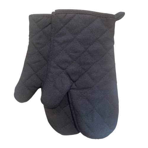 Black Heat Resistant Oven Mitt Set- Quilted Polyester Kitchen Mitten