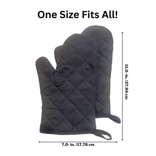 Black Heat Resistant Oven Mitt Set- Quilted Polyester Kitchen Mitten