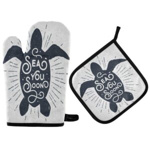 alaza vintage nautical sea turtle oven mitts and pot holders sets heat resistant kitchen oven gloves potholder for cooking baking grill