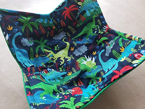 Dinosaur Microwave Bowl Cozy Dino Reversible Microwaveable Potholder Paleontologist Bowl Buddy Children's Kitchen Linens Tyrannosaurus Rex Raptor Kid Gifts Under 10 Handmade Birthday