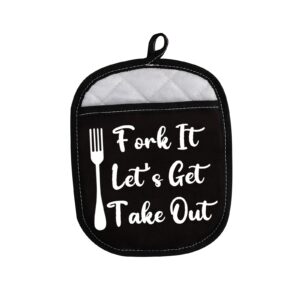 levlo kitchen lovers gifts fork it let's get take-out kitchen for potholders funny quote oven mitt gifts (let's get take-out kitchen)