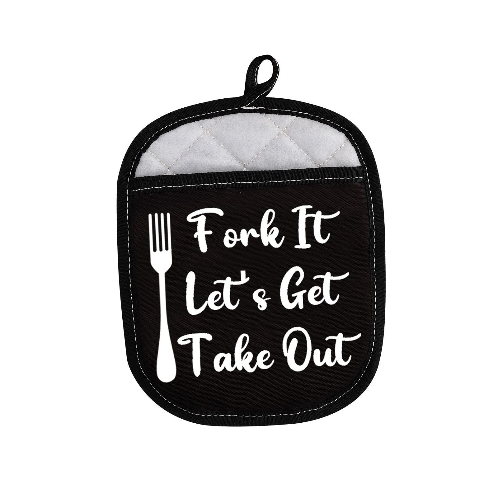 LEVLO Kitchen Lovers Gifts Fork It Let's Get Take-Out Kitchen for Potholders Funny Quote Oven Mitt Gifts (Let's Get Take-Out Kitchen)