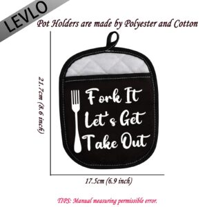 LEVLO Kitchen Lovers Gifts Fork It Let's Get Take-Out Kitchen for Potholders Funny Quote Oven Mitt Gifts (Let's Get Take-Out Kitchen)