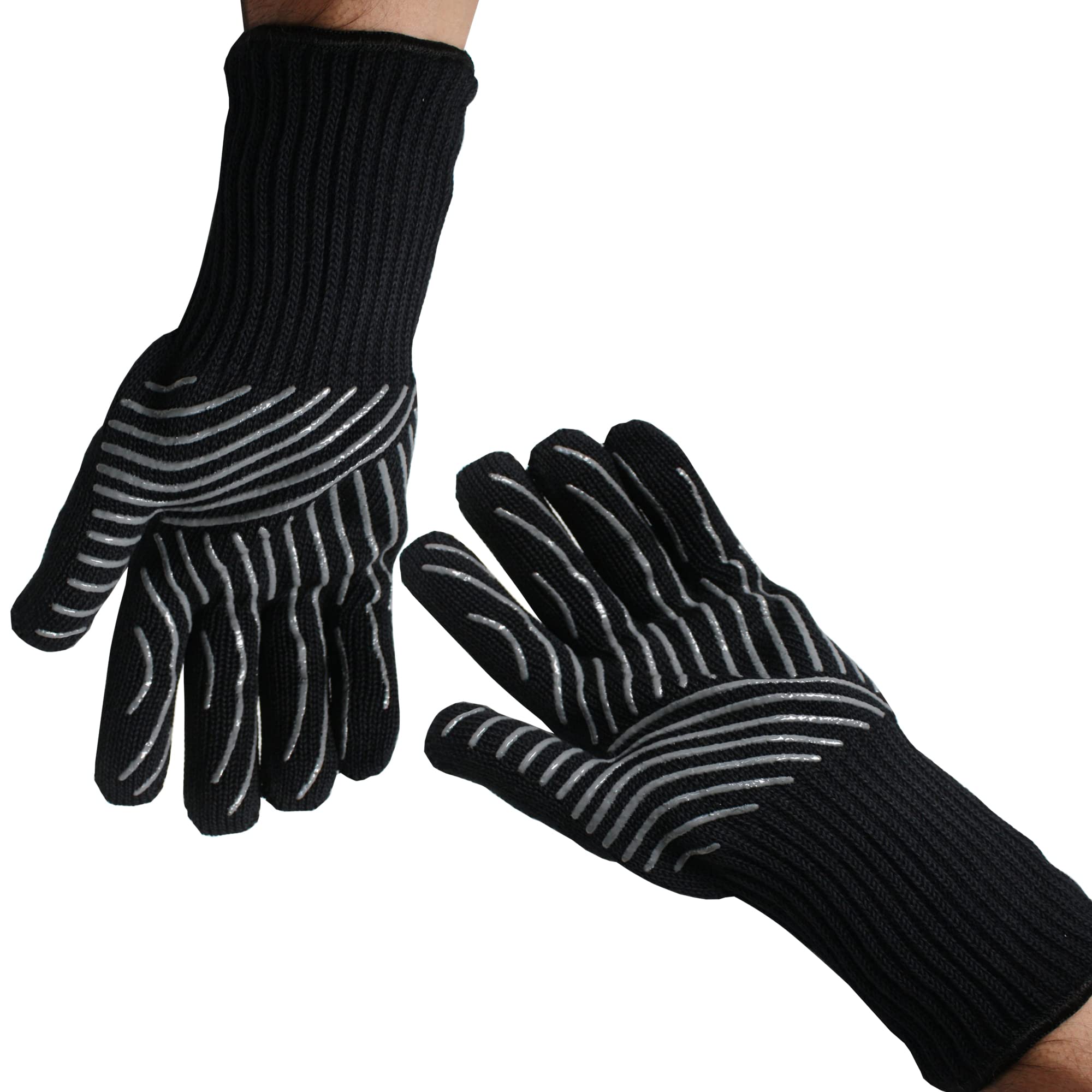 1 Pair (2 Gloves) - Gloves Legend Black Kitchen Oven BBQ Gloves – Machine Washable Heat Resistant Cooking Barbecue Grill Gloves - with Extra-Long Cuff