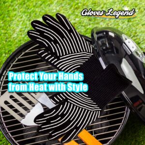 1 Pair (2 Gloves) - Gloves Legend Black Kitchen Oven BBQ Gloves – Machine Washable Heat Resistant Cooking Barbecue Grill Gloves - with Extra-Long Cuff