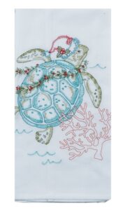 holiday sea turtle santa hat embroidered christmas flour sack kitchen dish towel