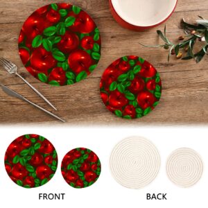 Kitchen Pot Holders Set Round Cotton Potholders Hot Pads, Hot Mats Red Apple for Hot Dishes Pot Bowl Teapot