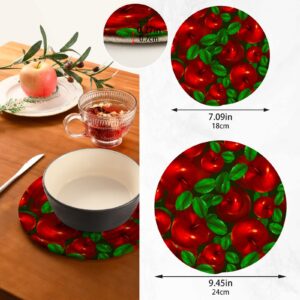 Kitchen Pot Holders Set Round Cotton Potholders Hot Pads, Hot Mats Red Apple for Hot Dishes Pot Bowl Teapot