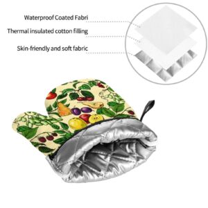 Nice Fruit Flower Oven Mitts and Pot Holders Heat Resistant 4 Pcs Sets Waterproof Non-Slip for BBQ Cooking Baking Grilling