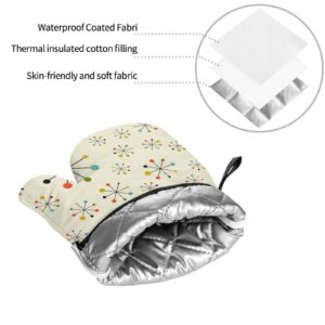 Retro Modern Oven Mitts and Pot Holders Sets, 4 Piece Set, Heat Resistant Polyester Gloves and Pads for Kitchen Cooking Baking Grilling BBQ