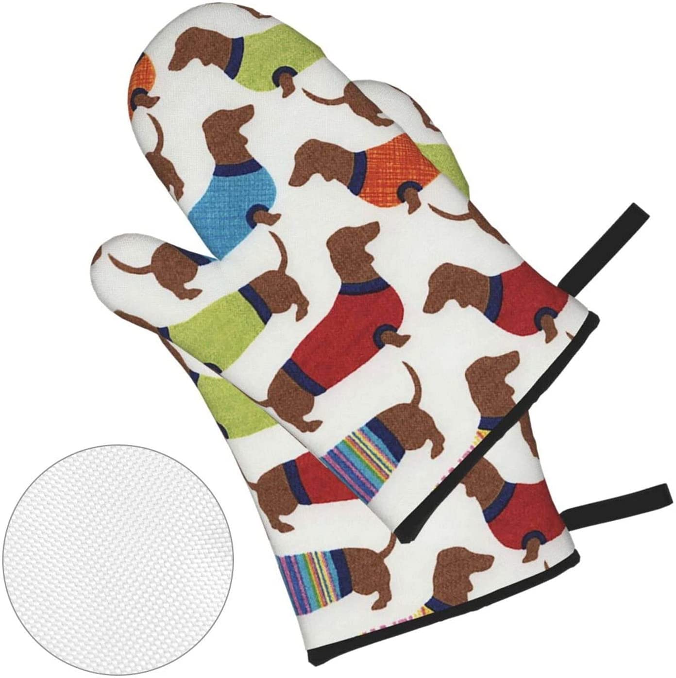 Pajamas Dachshund Pattern Oven Mitts and Pot Holders Sets of 4,Resistant Hot Pads Non-Slip BBQ Gloves for Kitchen,Cooking