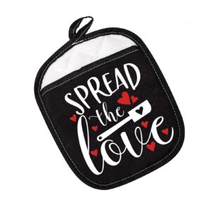spread the love hot pot holder fun pot holder oven mitt kitchen gifts house warming gift (spread the love black)