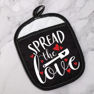 Spread The Love Hot Pot Holder Fun Pot Holder Oven Mitt Kitchen Gifts House Warming Gift (Spread The Love Black)