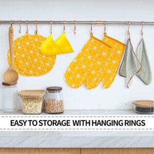 Oven Mitts and Pot Holders Sets, 600 degrees Heat Resistant , Potholders, Gloves Silicone Cooking Pinch Mitts, Microfiber Cleaning Cloth for Kitchen, Baking, BBQ(8 Pcs)., Yellow