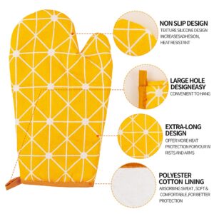 Oven Mitts and Pot Holders Sets, 600 degrees Heat Resistant , Potholders, Gloves Silicone Cooking Pinch Mitts, Microfiber Cleaning Cloth for Kitchen, Baking, BBQ(8 Pcs)., Yellow