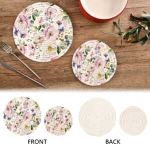 Trivets Pot Holders Spring Pink Flower Hot Mats 2 Pack Coasters Heat Resistant Thread Weave Potholder Kitchen Counter Table Decorative Dish Pot Pan Teapot