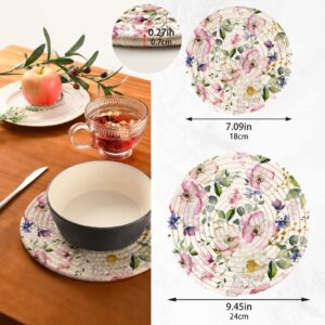 Trivets Pot Holders Spring Pink Flower Hot Mats 2 Pack Coasters Heat Resistant Thread Weave Potholder Kitchen Counter Table Decorative Dish Pot Pan Teapot