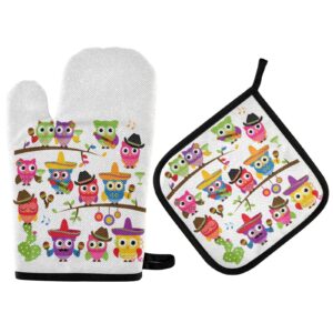 oven mitts set cinco de mayo owl birds pot holders spring summer kitchen oven glove baking mitts 2pcs cooking stove gloves potholders heat resistance hot pads for grilling bbq holiday decor gift