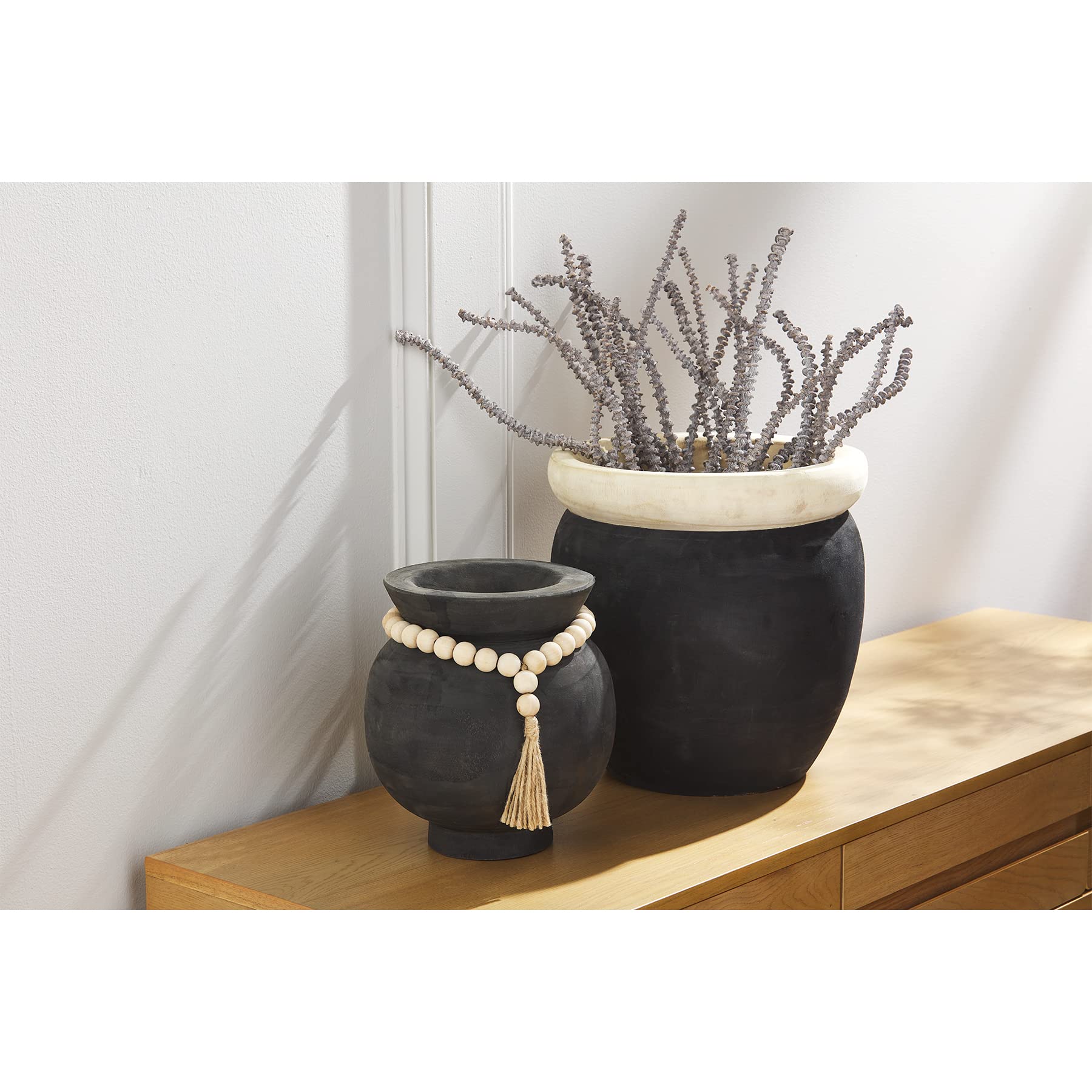 Mud Pie Paulownia Pot, Black, 12" x 12" dia