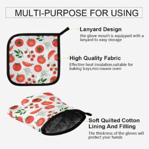 Farm Fresh Red Tomatoes Oven Mitts and Pot Holders Cooking Herbs Vegetables Cooking Gloves Kitchen Trivet Mats 2-Piece Set Non-Slip Heat Resistant Pad for Baking BBQ Home Decor