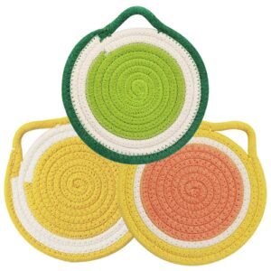 kitchen pot holders set trivets set, cotton thread weave hotpads for cooking (set of 3) stylish coasters, placemat, thick hot pads, hot mats, spoon rest, baking, round pad 7 inches