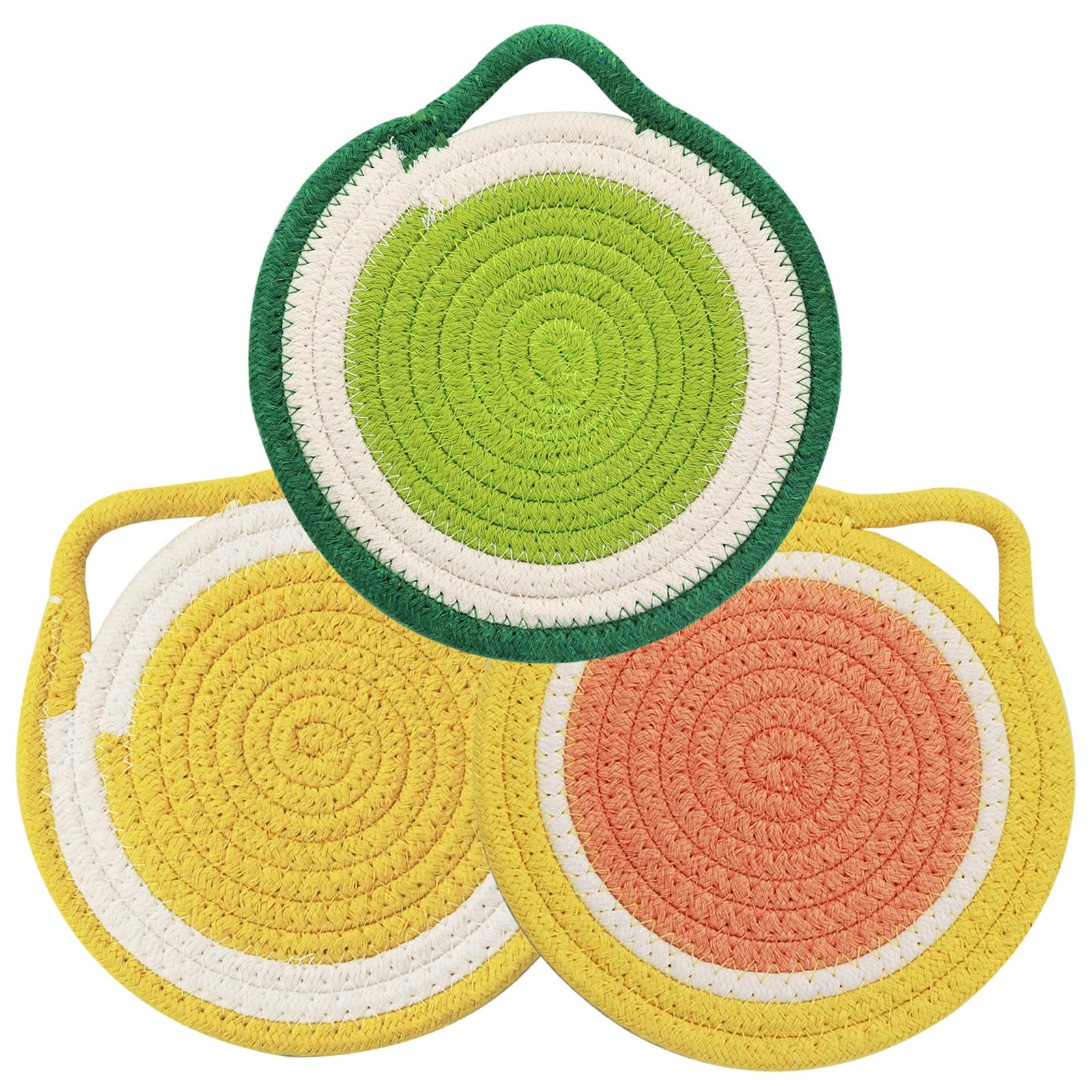 Kitchen Pot Holders Set Trivets Set, Cotton Thread Weave Hotpads for Cooking (Set of 3) Stylish Coasters, Placemat, Thick Hot Pads, Hot Mats, Spoon Rest, Baking, Round Pad 7 Inches