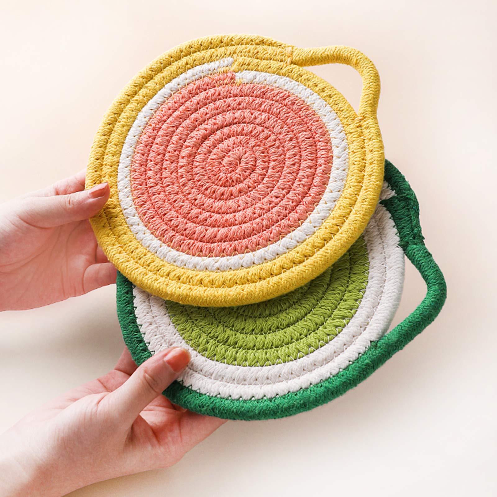 Kitchen Pot Holders Set Trivets Set, Cotton Thread Weave Hotpads for Cooking (Set of 3) Stylish Coasters, Placemat, Thick Hot Pads, Hot Mats, Spoon Rest, Baking, Round Pad 7 Inches