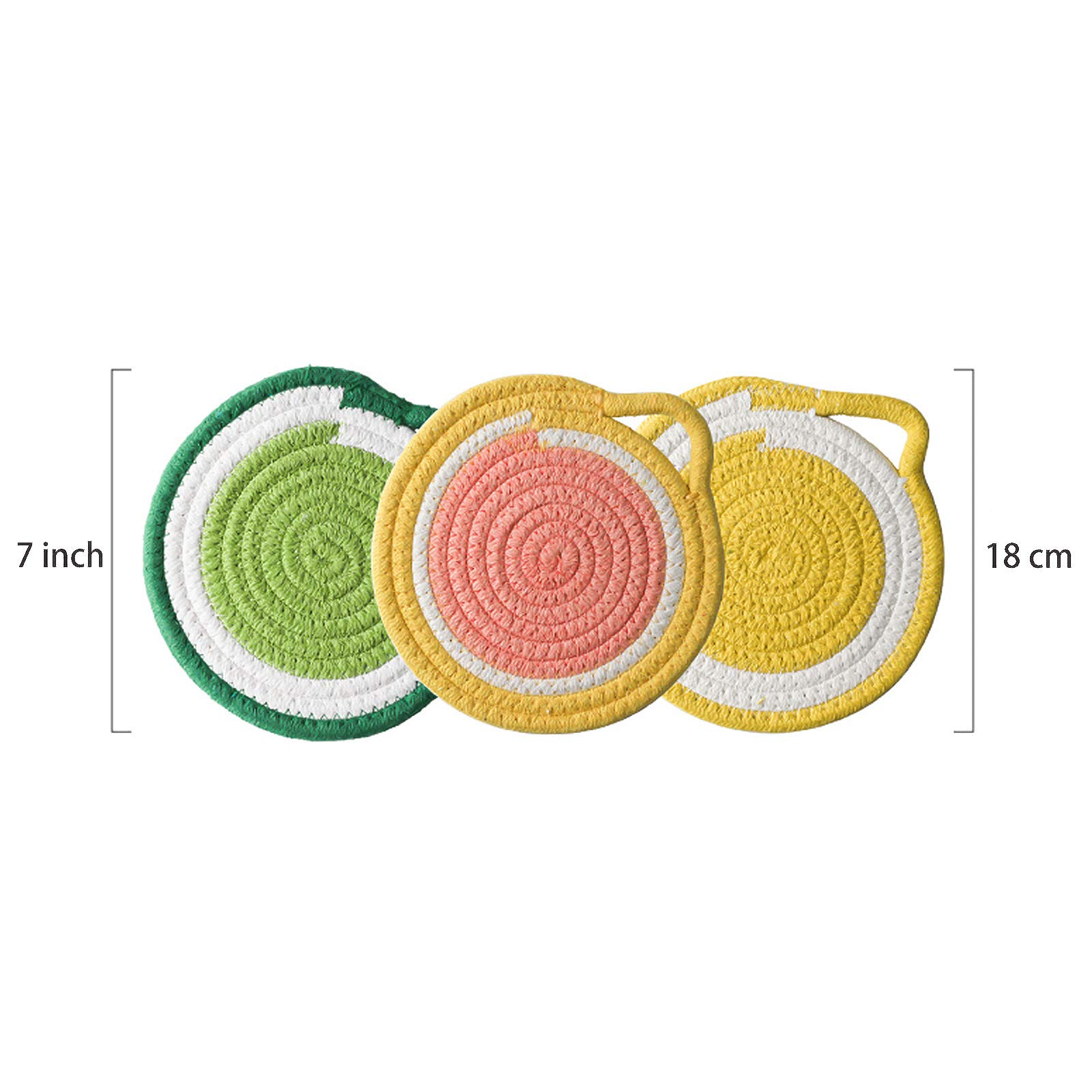 Kitchen Pot Holders Set Trivets Set, Cotton Thread Weave Hotpads for Cooking (Set of 3) Stylish Coasters, Placemat, Thick Hot Pads, Hot Mats, Spoon Rest, Baking, Round Pad 7 Inches