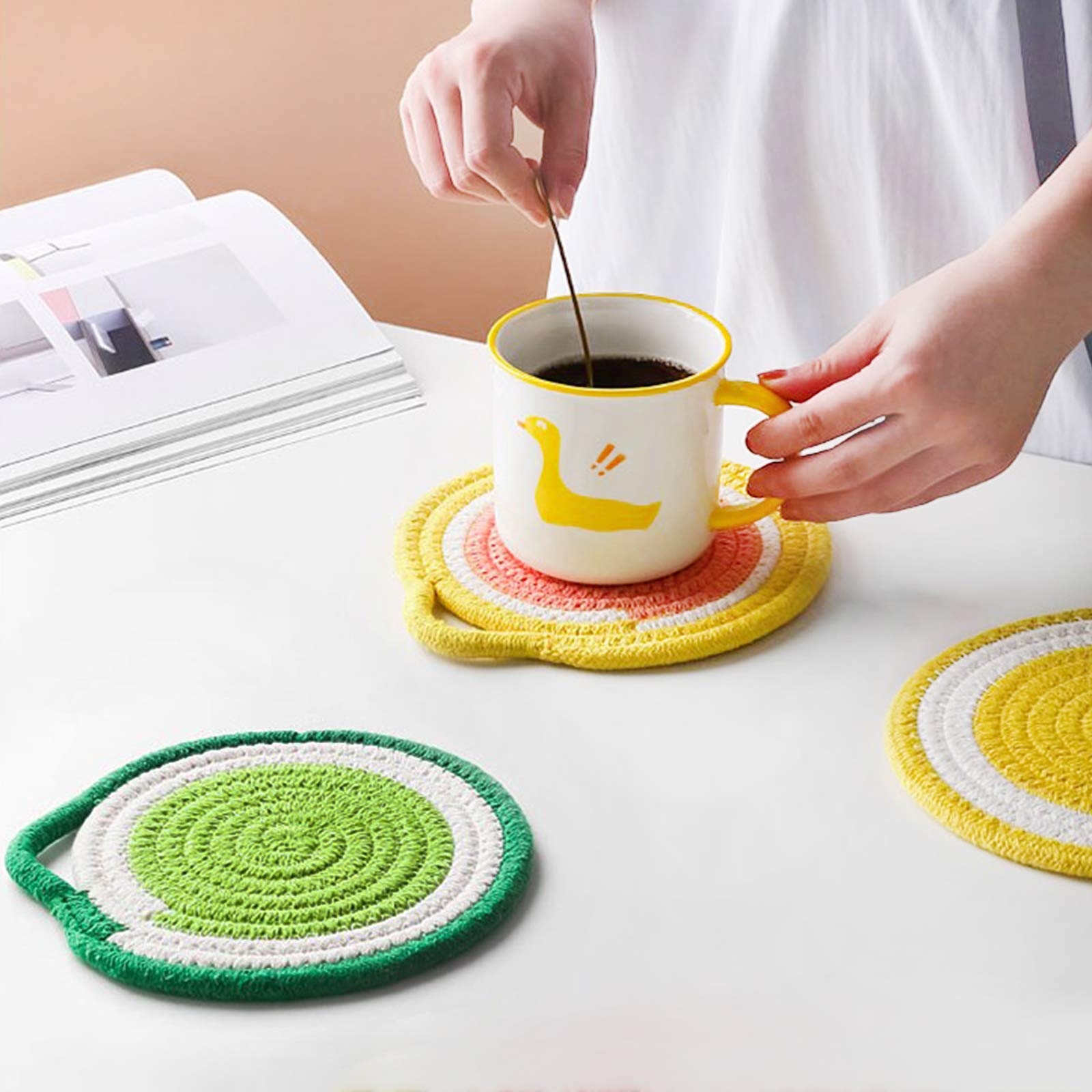 Kitchen Pot Holders Set Trivets Set, Cotton Thread Weave Hotpads for Cooking (Set of 3) Stylish Coasters, Placemat, Thick Hot Pads, Hot Mats, Spoon Rest, Baking, Round Pad 7 Inches
