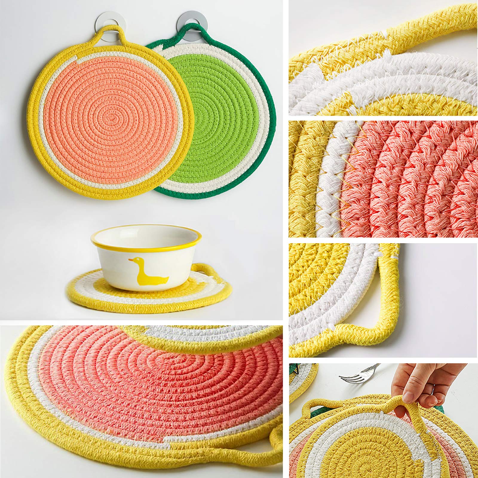 Kitchen Pot Holders Set Trivets Set, Cotton Thread Weave Hotpads for Cooking (Set of 3) Stylish Coasters, Placemat, Thick Hot Pads, Hot Mats, Spoon Rest, Baking, Round Pad 7 Inches