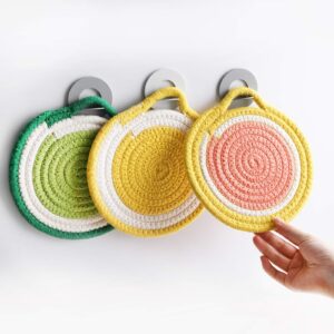 Kitchen Pot Holders Set Trivets Set, Cotton Thread Weave Hotpads for Cooking (Set of 3) Stylish Coasters, Placemat, Thick Hot Pads, Hot Mats, Spoon Rest, Baking, Round Pad 7 Inches