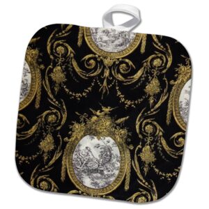3drose pot holder french toile gold and black, 8 by 8"