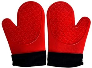 atlas and apollo silicone oven mitts heat resistant oven gloves - red pot holders for grilling cooking and baking - deluxe padded cotton liner for extra protection - non stick grip glove 1 pair set