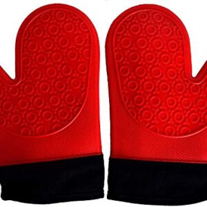 Atlas and Apollo Silicone Oven Mitts Heat Resistant Oven Gloves - Red Pot Holders for Grilling Cooking and Baking - Deluxe Padded Cotton Liner for Extra Protection - Non Stick Grip Glove 1 Pair Set