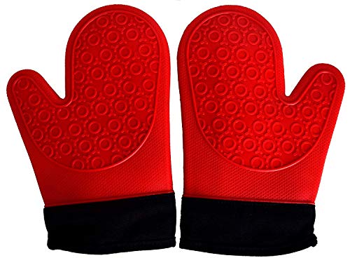 Atlas and Apollo Silicone Oven Mitts Heat Resistant Oven Gloves - Red Pot Holders for Grilling Cooking and Baking - Deluxe Padded Cotton Liner for Extra Protection - Non Stick Grip Glove 1 Pair Set