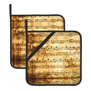 square insulated pot holder sets of 2,music note art printed pot holders for bbq cooking baking