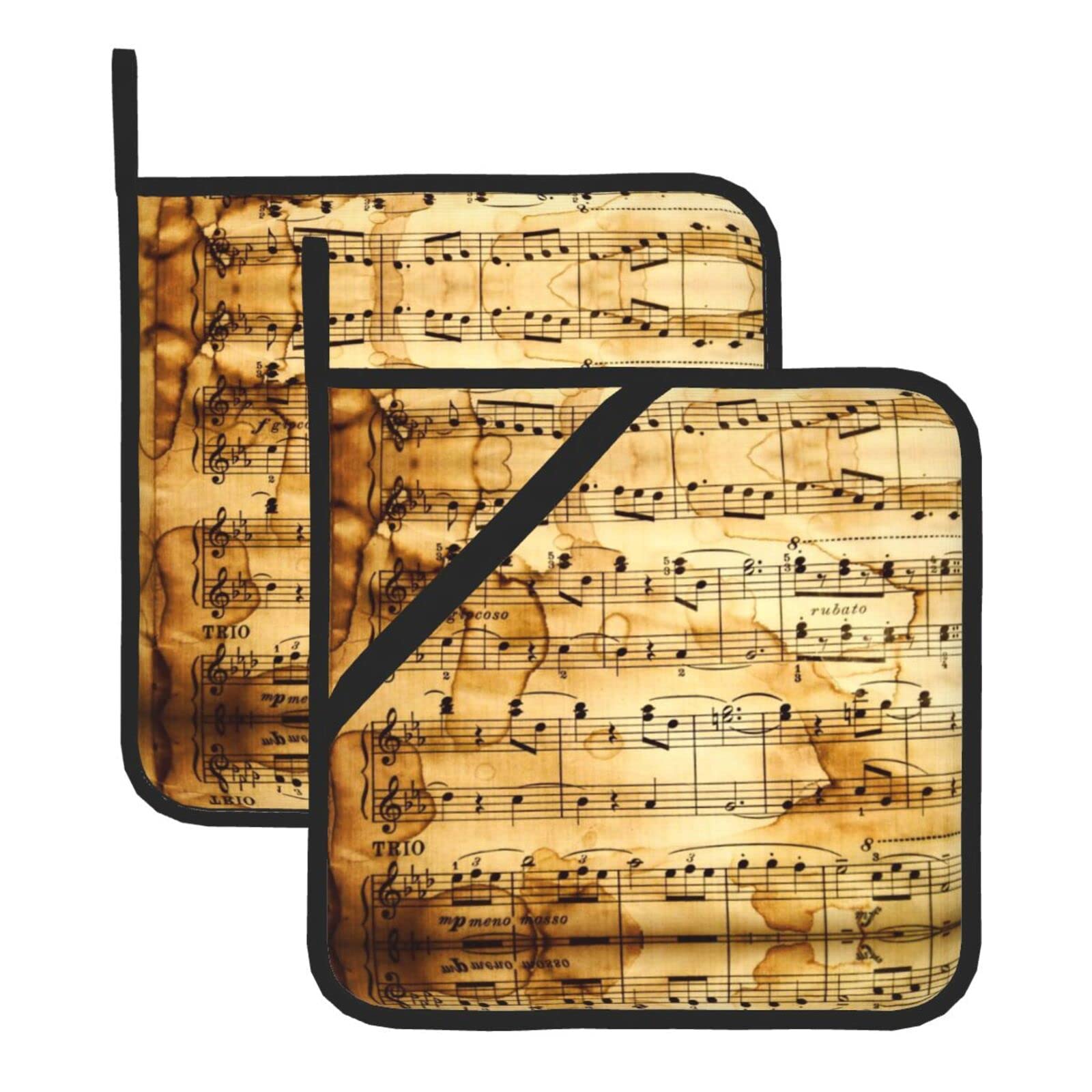 Square Insulated Pot Holder Sets of 2,Music Note Art Printed Pot Holders for BBQ Cooking Baking