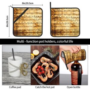 Square Insulated Pot Holder Sets of 2,Music Note Art Printed Pot Holders for BBQ Cooking Baking