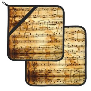 Square Insulated Pot Holder Sets of 2,Music Note Art Printed Pot Holders for BBQ Cooking Baking