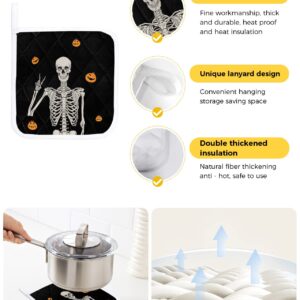 2 Pack Pot Holders Sets for Kitchen, Soft Oven Hot Pads Potholder Funny Skeleton Skeleton Cute Grimace Pumpkin Happy Halloween Heat Insulation Hot Potholders for Baking Cooking