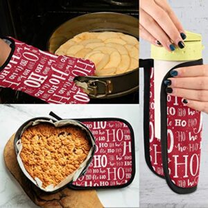 Winter Hohoho Christmas Oven Mitts & Pot Holders 2pcs Santa Claus Laugh Kitchen Heat Resistant Non-Slip Potholders Set for Cooking Baking BBQ