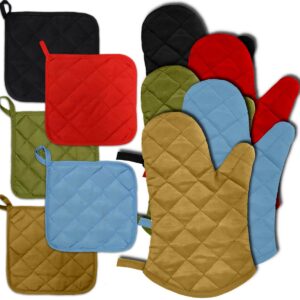 lobyn value pack pot holders and oven mitts sets, kitchen mitts and pot holders sets, kitchen mittens and pot holder set, potholder set, mittens kitchen mix solid design