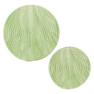 kigai green feather pot holder set of 2,heat resistant round cotton hot pads table mats trivets for hot dishes/pot/bowl/teapot/hot pot holders,7 inch + 9 inch