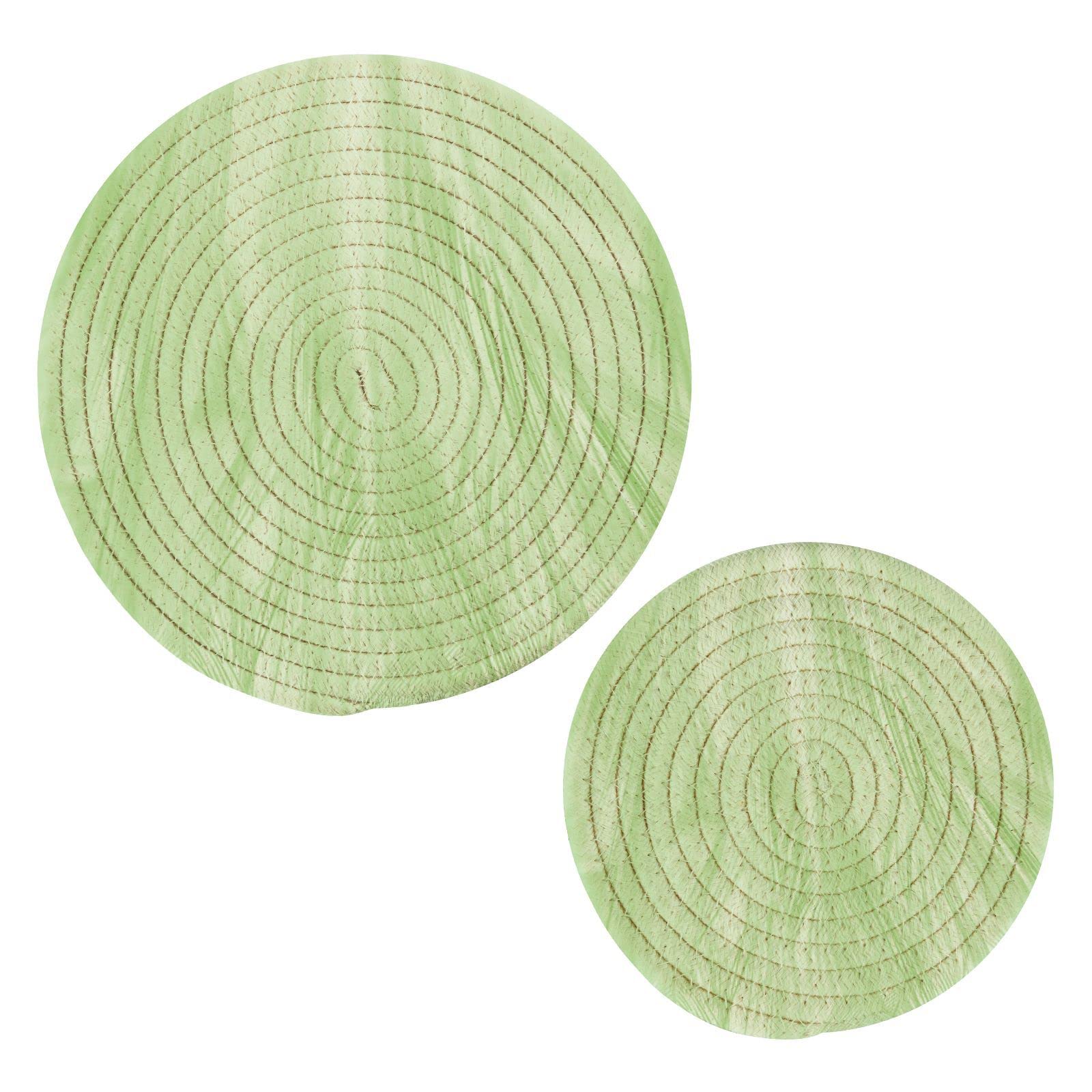 Kigai Green Feather Pot Holder Set of 2,Heat Resistant Round Cotton Hot Pads Table Mats Trivets for Hot Dishes/Pot/Bowl/Teapot/Hot Pot Holders,7 Inch + 9 Inch