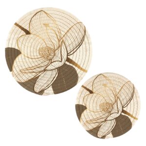 magnolia flower golden trivets for hot dishes pot holders set of 2 pieces hot pads for kitchen cotton round trivets for hot pots and pans placemats set for kitchen countertops decor