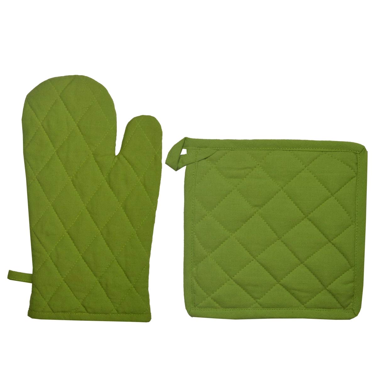 Dunroven House ORK104MP-LMG Quilted Oven Mitt & Potholder Set, Lime Green