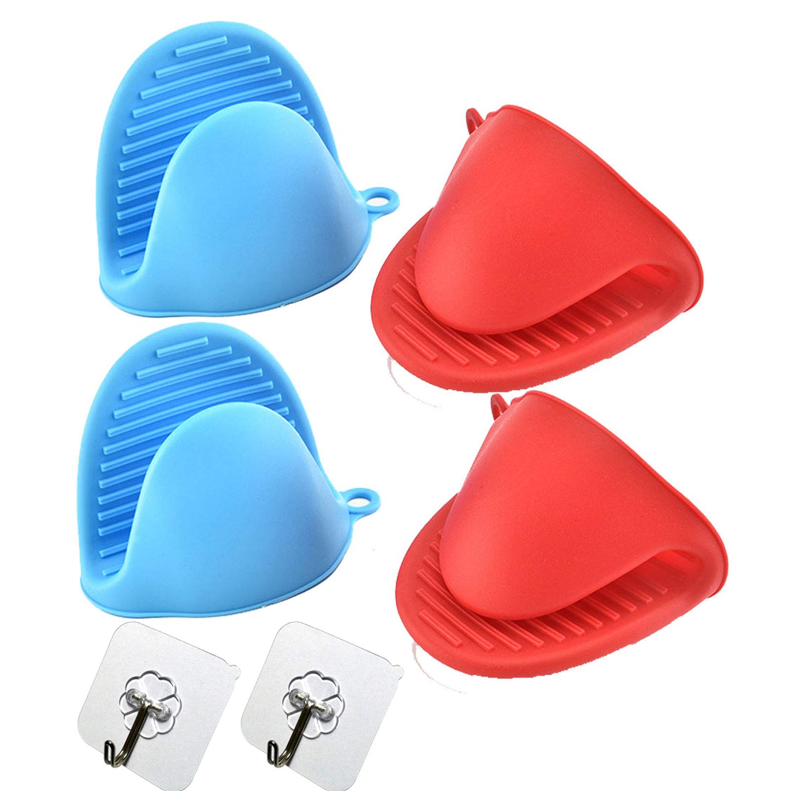 Silicone Pinch Mitts for Kitchen, Silicone Mini Oven Mitts Heat Resistant Red and Blue - 2 Pairs Silicone Finger Mitts