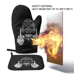 Foruidea Funny Skull Back White Oven Mitts and Pot Holders Sets Kitchen Heat Resistant Oven Gloves for BBQ Cooking Baking,Grilling,Machine Washable (2-Piece Sets)